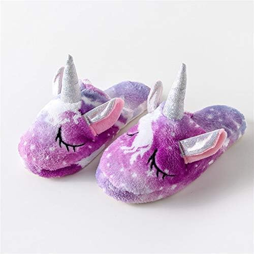 Tyonmujo Kids Unicorn Fuzzy Slippers com solas anti-deslizamento para meninas meninas