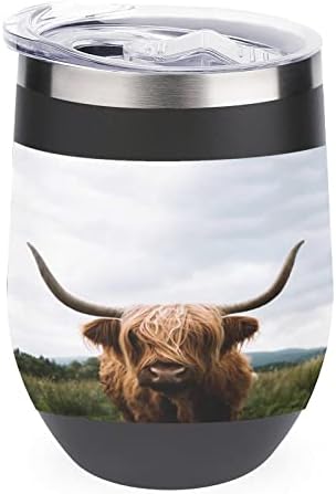 Copo de vaca de vaca escoceses de terras altas aço inoxidável a vácuo de café com 12 onças de caneca