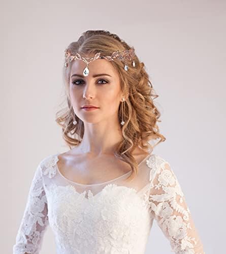DS Rhinestone Wedding Tiara Crown for Brides, Deusa elfo princesa fada cristal pendente na folha