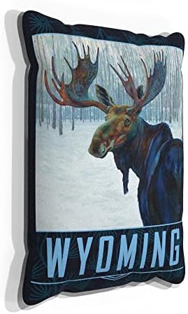 Wyoming Winter Moose Faux Suede Sofá Pillow da pintura a óleo do artista Kari Lehr 13 x 19.