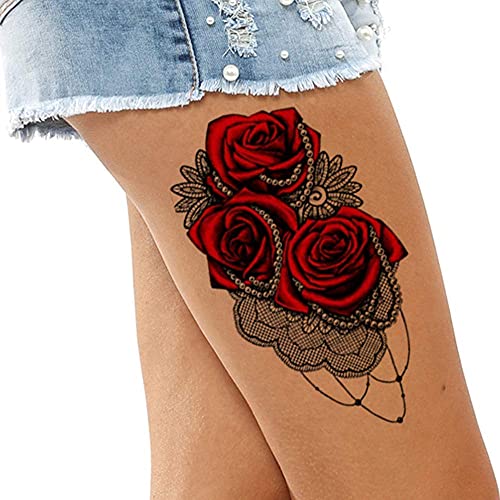 Tatodays 4 x Tatuagens temporárias de flor de rosa vermelha para adultos crianças homens homens