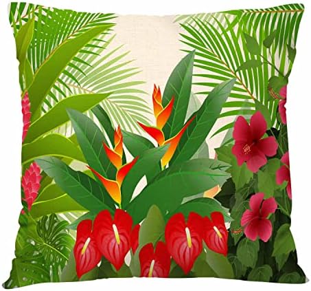 Ibiliu Flores tropicais Tampas de travesseiro de arpão 18x18, hibiscus vermelho anturium flor verde lençador