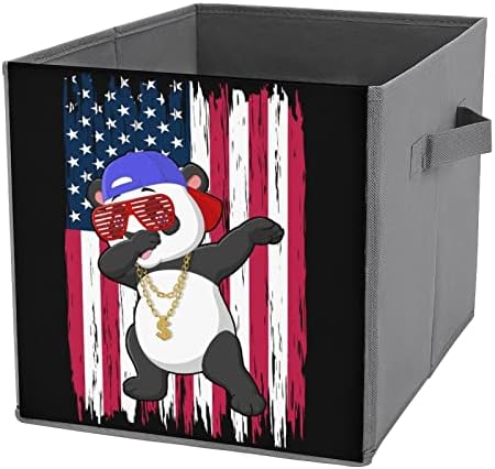 Dabbing panda com cubos de armazenamento de bandeira americana com alças dobráveis ​​caixas de tecido organizadoras