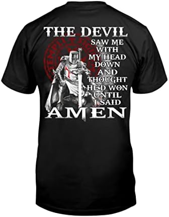Camisetas cristãs atmtee, o diabo me viu com minha camiseta de cabeça para baixo, camiseta preta para