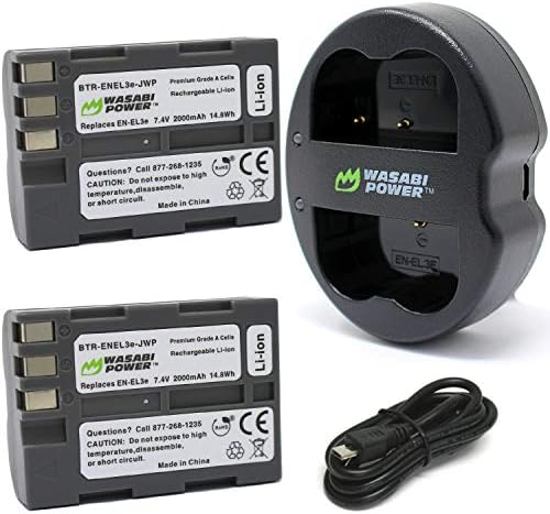Bateria de energia Wasabi e carregador USB duplo para Nikon En-El3E e Nikon D50, D70, D70S, D80, D90, D100, D200,