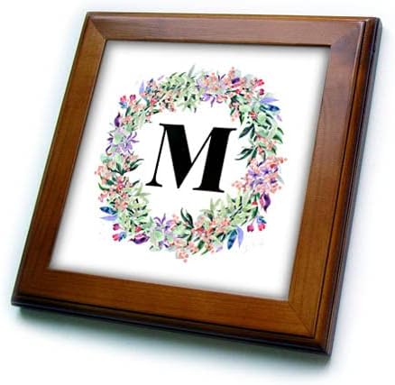 3drose Mahwish - Monogram - Imagem do Círculo Florizado Monogram M - Telas emolduradas