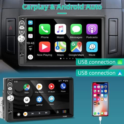 Cartana de estéreo de carro único Apple CarPlay Android Auto Bluetooth 5.1, Podofo 7 polegadas HD Crega sensível