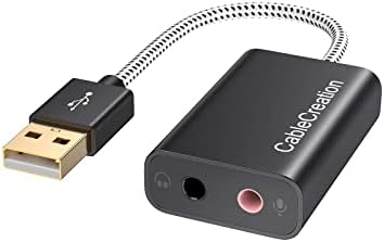 Pacote - 2 itens: Adaptador de áudio USB placa de som externa + cabo de extensão de fone de ouvido