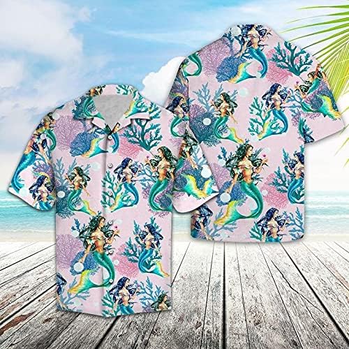 Mermaid Hawaiian Shirts for Men Summer Men's Casual Button-Down Sirts Série de Manga Curta 197
