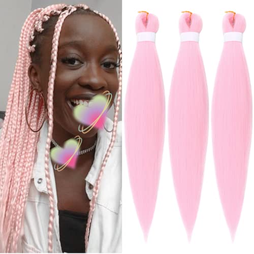 Cabelo de trança rosa de algodão rosa pré -esticado de cabelo kanekalon