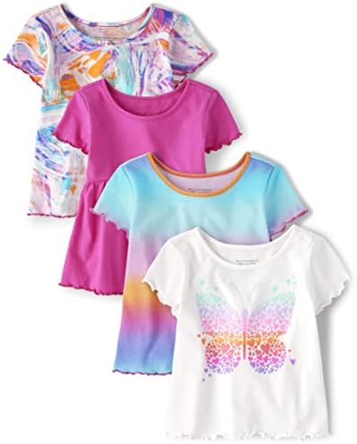 The Children's Place Baby Toddler Girls Manga Short Manves Letface Tops 4 pacote