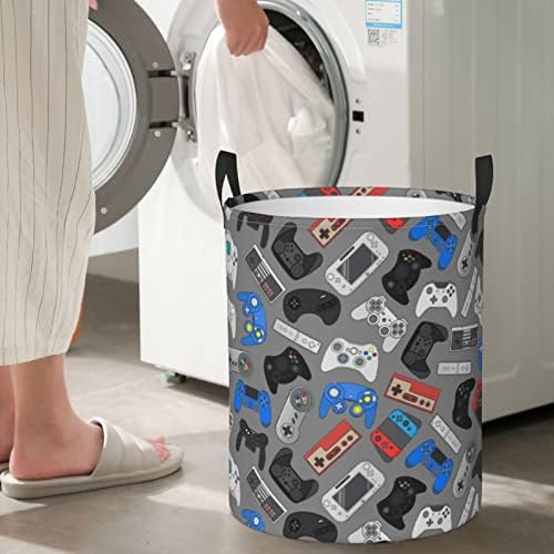 Controlador de videogame de gbuzozie Cinza de fundo redonda redonda de lavanderia cesto para jogos de armazenamento