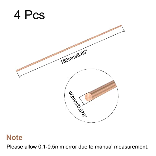 Meccanixity 2mm Diâmetro de 100 mm de comprimento de cobre sólido redondo barra de torno de barra