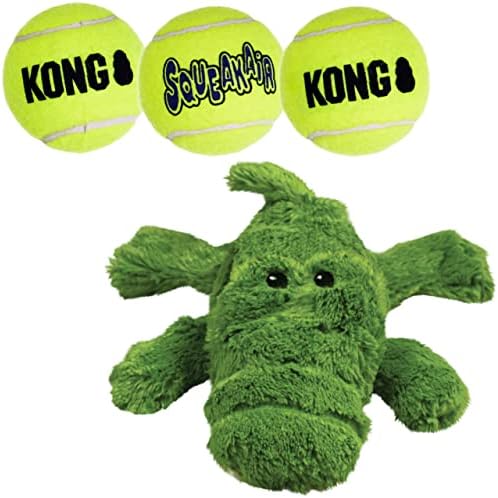 Kong Cozie Ali, o jacaré e 3 bolas de squeair - brinquedos de cães divertidos e interativos - bolas