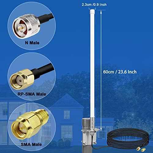 Antena de fibra de fibra de vidro de longo alcance de 10dbi ao ar livre com cabo de 16,4 pés para todas