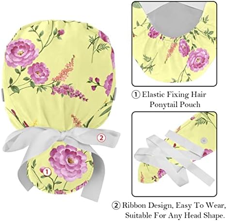 Rodailycay Rose Flower Working Cap com Button & SweatBand 2 PCs Reutilizável Cirurgia Cirurgia Captrine de Chapéus,