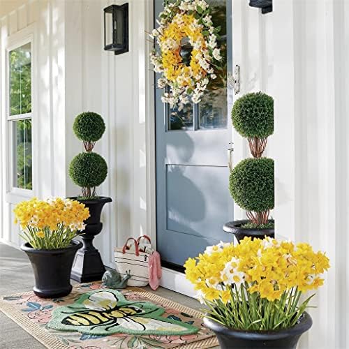 Zhyh Simulação Narcissus Wreath Spring e Autumn Door Hanging Flower Alley Decorações