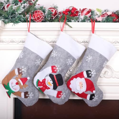 N / B 3pcs meias de Natal Cetra meias de bolsa de presente, Papai Noel, boneco de neve, personagem de