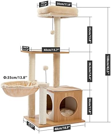 Houkai Cat Tree Wooden Multi-Level Scraper Tower Tower Cat Salbing Frame Condomense Conformation Bal Bal