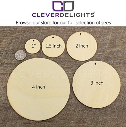 Lights CleverDelights Círculos de madeira de 1 polegada - 25 pacote - 1/16 de espessura - 1
