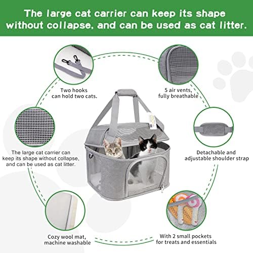 Portador de gatos de gato grande de Bejibear para 2 gatos, transportadora de animais de estimação