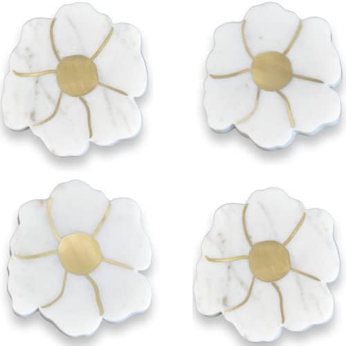 Instilecraft - Conjunto de 4 montanhas -russas de mármore com embutido de latão - decorativo e
