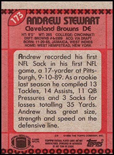 1990 Topps 173 Andrew Stewart Browns NFL Futebol Card NM-MT