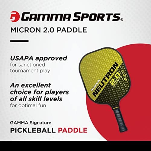 Gamma Sports 2.0 Pickleball Paddle, grafite, energia composta, homens e mulheres, raquete interna e externa