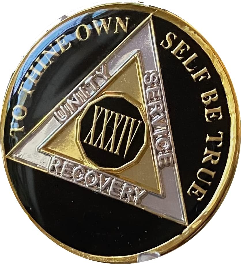 34 anos AA Medallion Classic Black Sobriety Chip XII
