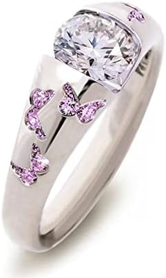 Anel de anel fino, simples e fofo de borboleta zircão anel de personalidade anel colorido para mulheres que