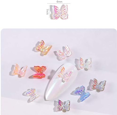 Sukpsy 50 pcs mixagem 3d cor fofa resina de borboleta decorações de arte aurora glitter unhas charme de ornamentos