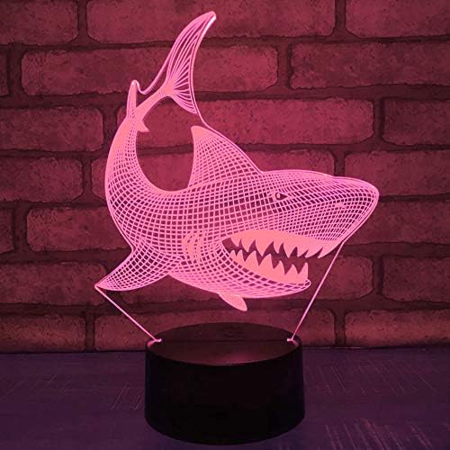Jinnwell 3D Shark Fish Animal Night Lâmpada leve Ilusão LED 7 Alteração da cor Touch Touch Tabel