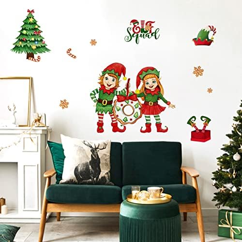 Yovkky Christmas Elf Snowflakes Snowflakes Decalques de parede adesivos, árvore de Natal Papai