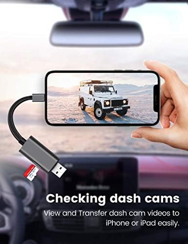 SD Card Reader para iPhone, iPad e PCs, leitor de cartão microSD/SD com conector USB, câmera