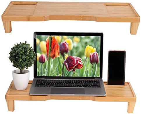 Topincn Multifunction Bamboo Monitor de computadores Stand Desk mesa de mesa de mesa Riser decoração para