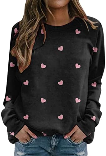 Sorto Balakie Sweatshirt for Women Lowneck Sweetshirts Casual Love Heart Graphic Tops de manga longa Pullover