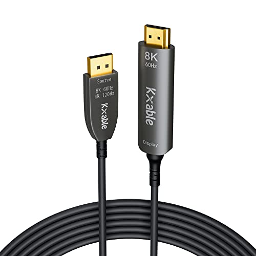8K de fibra óptica DisplayPort para cabo HDMI 75 pés, DP ativo 1,4 para HDMI 2.1 CORDO DE VÍDEO UNI-DIRECIONAL,