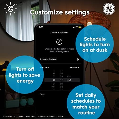 Iluminação GE Cync Smart lâmpadas LED, mudança de cor, Bluetooth e Wi-Fi, compatíveis com Alexa e Google Home,