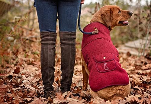 Kendall Wags Dog Roupas de inverno Casaco de inverno - colete premium marrom de suéter de cão vermelho.