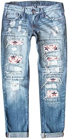 Míshui mamãe jeans jeans jeans Independence Print Rappied calças Jean Romers for Women Long Pant Long