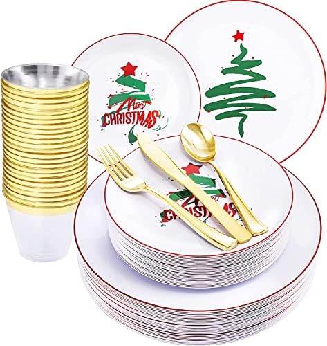 KIRE 25 Placas de Natal convidados-25 Placas de plástico roxo com ponto de ouro