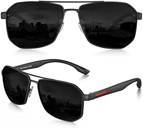Luenx Aviator Sunglasses for Men Square Polarized Polygon Lens - Proteção UV 400 com acessórios