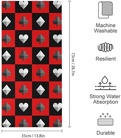 Toalhas de xadrez de traje de cartas toalhas de mão preta vermelha face e pano de lavagem corporal