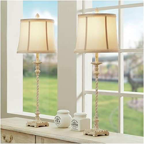 Coleção Luxsight Country European Country Vintage Candle Stick Buffet Table Lamp 33 '' Alto Ivory White Bell Salto