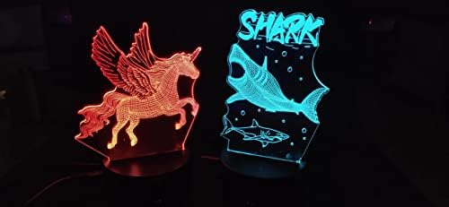Lâmpada de ilusão de cavalo e tubarão em 3D, 7 cores Alterar automaticamente luz decorativa 2 Perspectivas