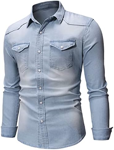 Camisa jeans de manga longa clássica para homens, moda designed Design casual fit fit laplops de colarinho