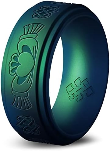 Teoria do nó anel de silicone claddagh para homens - 9mm de conforto respirável gravado Banda de casamento