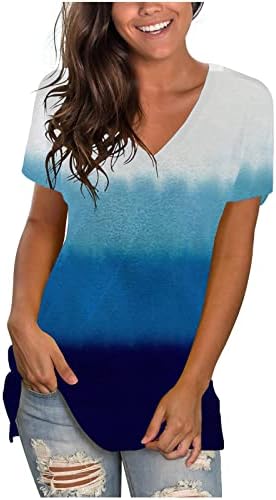 Camiseta da blusa para senhoras de verão outono de manga curta v algodão gráfico de algodão listrado tshirt