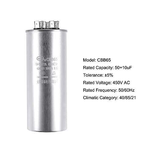 Capacitor de dupla execução UXCELL ROUNT CBB65 50/10UF MFD 450V AC 40/85/21 Caixa de alumínio com