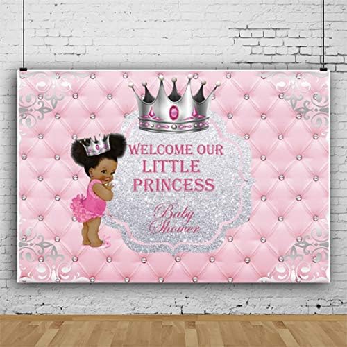Dashan 5x3 pés poliéster rosa menina preta pano de bebê pano de fundo afro -americano Princesa de prata